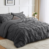 Cozylux Full Comforter Set - 7 Pieces Comforters Full Size Dark Gray, Grey Pintuck Bed In A Bag Pinch Pleat Bedding Sets With All Season Comforter, Flat Sheet, Fitted Sheet And Pillowcases & Shams