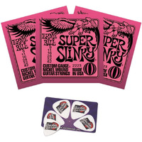 Ernie Ball 2223 Super Slinky String Set (9-42) Electric Guitar Strings - 3 Pack With Picks