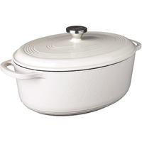 Lodge 7 Quart Enameled Cast Iron Oval Dutch Oven With Lid - Dual Handles - Oven Safe Up To 500 F Or On Stovetop - Use To Marinate, Cook, Bake, Refrigerate And Serve - Oyster White