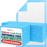 Chucks Pads Disposable [150-Pads] Underpads 23    X 36    Incontinence Chux Pads Absorbent Fluff Protective Bed Pads, Pee Pads For Babies, Kids, Adults & Elderly | Puppy Pads Large For Training Leak Proof