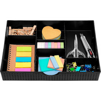 Caxxa 3 Slot Drawer Organizer With 4 Adjustable Dividers - Junk Drawer Storage For Office Desk Supplies And Accessories, Black (1 Pack)