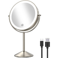 Gospire 8 "" Lighted Makeup Mirror With Magnification 10X/1X, 3 Color Lights & Dimmable Lighting, 360 Rotation Double Sided Rechargeable Cordless Vanity Cosmetic Standing Led Mirror For Makeup