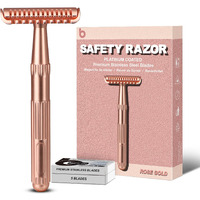 Rose Gold Safety Razor For Women And Men, Single Blade Razors For Men, Metal Razors For Women, With 10 Double Edge Safety Razor Blades, Open Comb Razor Head For Long Thick Body Hair, Zero Waste