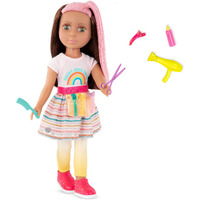 Glitter Girls - Lara14-Inch Poseable Hairdresser Doll - Brown & Pink Hair - Blow Dryer, Hair Clips & Hairstyling Accessories - Toys For Kids Ages 3+