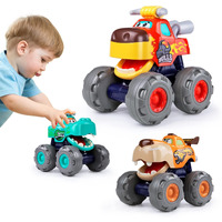 Toy Cars For 1 2 3 Year Old 3 Pack Monster Truck Toy Push & Go Crocodile Friction Powered Bull Pull Back Leopard Car Big Wheel Animal Car Baby Toy Gift For 12 18 Month Boys Girls Toddlers