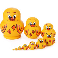 10 Pcs Wooden Yellow Duck Handmade Russian Nesting Dolls Toys, Cute Lovely Animal Matryoshka Stacking Dolls Home Decor, Educational Learning Toys For Adults