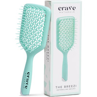 Crave Naturals Detangling Hair Brush - Lightweight Vented Cushion Curly Hair Brush With Gentle Bristles For Wet And Dry Hair - Detangling Brush For All Hair Types - Turquoise