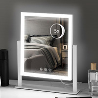 Hieey Lighted Makeup Mirror, Hollywood Vanity Mirror With Lights, Three Color Lighting Modes, And 5X Magnification Mirror, Smart Touch Control, 360Rotation (14.1In,White,Gift Box)