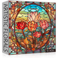 Pickforu Stained Glass Flower Puzzles For Adults 1000 Pieces, Vintage Art Puzzles Floral, Impossible Hard Challenging Puzzles For Adults, Colorful Stained Glass Jigsaw Puzzle