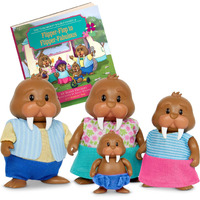 Li'L Woodzeez - Tuskaroo Walrus Family - Set Of 4 Collectible Posable Walrus Figures With Storybook - Pretend Play Doll Figures - Gift Toy For Kids Age 3+