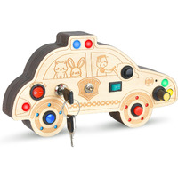 Hoolyuk Busy Board For 3+ Year Old Toddler, Wooden Car Sensory Toy For Autistic Children With Led Light Switches And Toggle Switch, Portable Fidget Toy Great For Travel