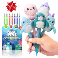 Bunmo Stocking Stuffers For Girls - Plush Pens 5 Pack - 10 Scented & Glittery Refills - Stocking Stuffers For Kids Teens Tweens - Fun Pens For Kids - Stuffed Animals For Girls Kawaii Stationery