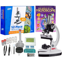 Amscope M30 Series 52-Piece Stem Microscope Kit For Kids - Monocular, Portable Compound Microscope For Kids - Includes The World Of The Microscope, Petri Dish, Slides & More - White