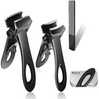 Werlla Toenail Clippers For Thick Toenails, Long Handle Wide Jaw Opening Nail Clippers For Adult, Men, Seniors, Extra Large Heavy Duty Toenail Clippers For Fingernail & (4Pcs_Curved_Straight_Black)