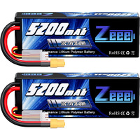 Zeee 2S Lipo Battery 7.4V 5200Mah 50C Battery With Xt60 Plug Hard Case For 1/8 1/10 Rc Vehicles Car Slash Rc Buggy Truggy Rc Airplane(2 Pack)