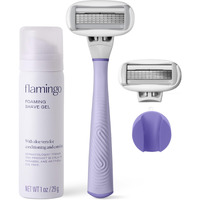 Flamingo Razors For Women Shave Set, 1 Women's Razor Handle (Lilac), 2 Razor Five-Blade Refills, 1 Oz. Foaming Shave Gel, And 1 Shower Holder