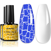 Burano Crackle Gel Nail Polish, Cracked Nail Polish Black Color + White Gel Nail Polish 2 Bottles Set Air Dry Uv Led Lamp Needed (Black)