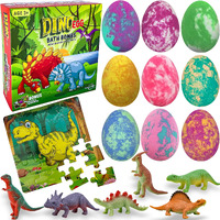 Bath Bombs For Kids With Surprise Toys Inside Plus Dinosaur Puzzle - Set Of 9 Organic Dino Egg Bath Bombs With Rich Bubbles, Christmas Gift For Kids