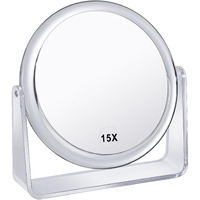 Mkumir 15X Magnifying Makeup Mirror For Desk Double Sided 1X/15X Desk Mirror,Portable Table Small Standing Magnifying Mirror For Cosmetic, Transparent, Mkt69Z
