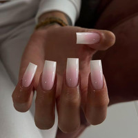 Long Press On Nails Coffin Nails Press Ons, Kqueenest Ombre Pink Long Fake Nails For Women, Gradient Pink French Nails Thick Gel Square Tip Nails Acrylic False Nails Set 24 Pcs