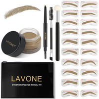 Lavone Eyebrow Stamp Stencil Kit, Brow Stamp Trio Kit With Waterproof Eyebrow Pencil, Eyebrow Pomade, 20 Eyebrow Stencils, Dual-Ended Eyebrow Brush And Sponge Applicator - Dark Blonde