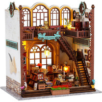 Quanquer Miniature House Kit: Magic Book Store Book Nook With Furniture And Led Light - Diy Kits For Adults - Wooden Doll House - Great Handmade Craft Model Kits - Tiny House Decor Ideal Gifts