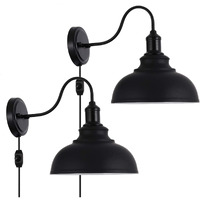 Larkar Dimmable Vintage Wall Lamp Black Industrial Vintage Farmhouse Wall Sconce Lighting Gooseneck Wall Light Fixture With Plug In Cord And On Off Toggle Switch For Bedroom Nightstand, Set Of 2