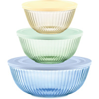 Pyrex Year Of Color Sculpted (3-Pack| 1.3 Qt, 2.3 Qt, 4.5 Qt) Tinted Glass Mixing Bowls Set With Lids For Prepping, Baking And Cooking, Preheated Oven, Dishwasher, Freezer, And Microwave Safe