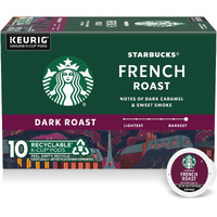 Starbucks K-Cup Coffee Pods, Dark Roast Coffee, French Roast, 100% Arabica, 1 Box (10 Pods)