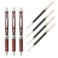 Pentel Energel Deluxe Rtx Liquid Gel Ink Pen Set Kit, Pack Of 3 With 4 Refills (0.7Mm) (Brown)