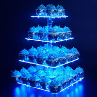 Yestbuy 4 Tier Acrylic Cupcake Stand Afternoon Tea Cake Stand Large Cupcake Stand Cupcake Tower Cupcake Holder For Pastry + Led Light String Ideal For Weddings Birthday Bar Party D  Cor (Blue Light)