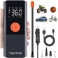 Teffim Tire Inflator Portable Air Compressor With Digital Pressure Gauge, 12V Smart Air Pump For Car Tires, Motorcycle, Suv, Electric Bike, Bicycle, Sports Balls With 10000Mah Battery & Led Light (1)