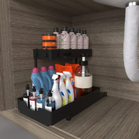 Nature's Source Under Sink Organizers, Sliding L-Shape Cabinet Organizers Narrow Space Storage Multi-Purpose Sink Organizer For Bathroom Kitchen Drawer (Black, 1 Pack)