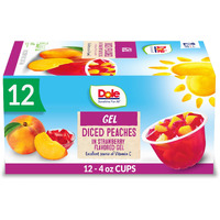 Dole Fruit Bowls Peaches In Strawberry Flavored Gel Snacks, 4.3Oz 12 Total Cups, Gluten & Dairy Free, Bulk Lunch Snacks For Kids & Adults