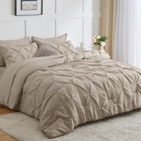 Cozylux King Size Comforter Set - 7 Pieces Bed In A Bag Oatmeal King, Pintuck Comforters Pinch Pleat Bedding Sets With All Season Comforter, Flat Sheet, Fitted Sheet And Pillowcases & Shams