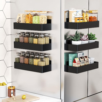 Mystozer Magnetic Spice Rack For Refrigerator, Kitchen Organizer And Storage Shelf, Black (6 Pack)