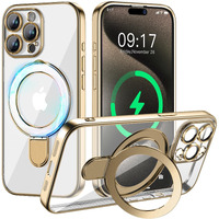 Pmteyoim Magnetic For Iphone 15 Pro Case With Invisible Stand[Compatible With Magsafe][Full Camera Lens Protector][Military Drop Protection] Shockproof Not Yellowing Clear Soft Slim For Women Men