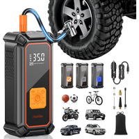 Olarhike Cordless Tire Inflator Portable Air Compressor-Dual Mode Inflation,12V Auto Air Pump For Car Tires, Bicycle, Bike, Motorcycle, Smart Electric Pump With Led Light & Digital Pressure Gauge