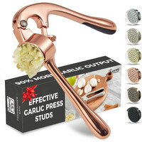 Premium Garlic Press, Professional Garlic Mincer, Easy To Squeeze And Clean, Rust Proof & Dishwasher Safe, Efficient Ginger Crusher - Rose Golden