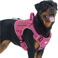 Auroth Tactical Dog Harness For Large Dogs No Pull Adjustable Pet Harness Reflective K9 Working Training Easy Control Pet Vest Military Service Dog Harnesses Rose Red L