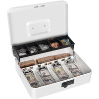 Cash Box With Combination Lock, Metal Money Box For Cash Register, Large Cash Lock Box For Money Safe 11.8"" X 9.4"" X 3.54"" White