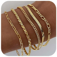 Dearmay Gold Bracelets For Women 14K Real Gold Plated Filled Jewelry Sets For Women Trendy Dainty Stackable Paperclip Rope Snake Box Figaro Chain Bracelets Pack Costume Fashion Gifts For Womens
