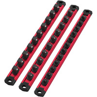 Workpro Magnetic Socket Organizer Set, 3-Piece Aluminum Alloy Socket Rail, Heavy Duty Socket Holder, Socket Rack Kit 1/4-Inch X 12 Clips, 3/8-Inch X 10 Clips, 1/2-Inch X 10 Clips (Red)