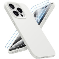 Buydot Designed For Iphone 15 Pro Case, Silicone [15Ft Military Grade Protection] Phone Case With [2 Screen Protectors], [Anti-Scratch] Slim Cover Shockproof Phone Cases 6.1 Inch, White