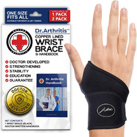 Dr. Arthritis Doctor Developed Copper Wrist Wrap/Wrist Brace For Carpal Tunnel Support, Tendonitis, Golf, Tennis -F.D.A Medical Device & Doctor Handbook For Women Men - Right & Left Hands (Single)