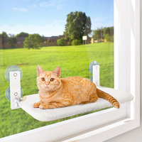 Amosijoy Cordless Cat Window Perch, Cat Hammock For Wall With 4 Strong Suction Cups, Solid Metal Frame And Reversible Cover, Foldable Cat Beds For Indoor Cats (Medium-White)