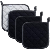 Joyhalo 4 Pack Pot Holders For Kitchen Heat Resistant Clearance Pot Holders Sets Oven Hot Pads Terry Cloth Pot Holders For Cooking Baking, Black