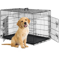 Bestpet Dog Crate Dog Cage Dog Kennel Metal Wire Double-Door Folding Pet Animal Pet Cage With Plastic Tray And Handle For Small Dogs,24 Inches