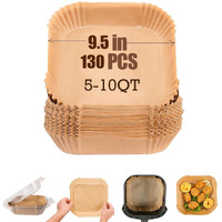 9.5 Inch Paper Air Fryer Liners Disposable,130 Pcs Square Air Fryer Paper Liners, Suitable For 5-10 Qt,Non-Stick Parchment Paper For Frying
