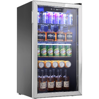 Icyglee Beverage Refrigerator Cooler - 126 Can Mini Fridge With Glass Door For Soda Beer Or Wine, Beverage Cooler For Home, Office, Bar With Adjustable Removable Shelves, Silver